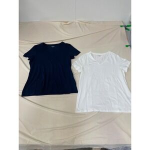 Amazon Essentials Womens V-Neck Short Sleeve T-Shirt 2-Pack Navy White XL